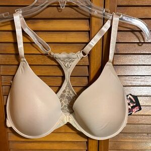 Chic Lace Racerback Bra in Beige